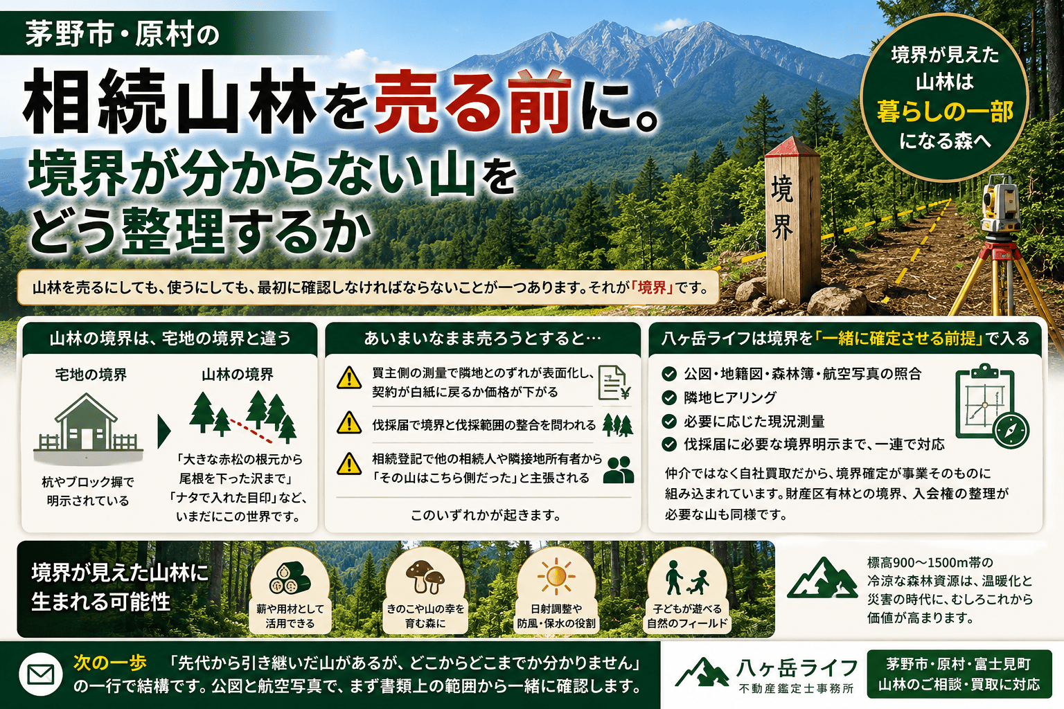茅野市・原村の相続山林を売る前に。境界が分からない山をどう整理するか