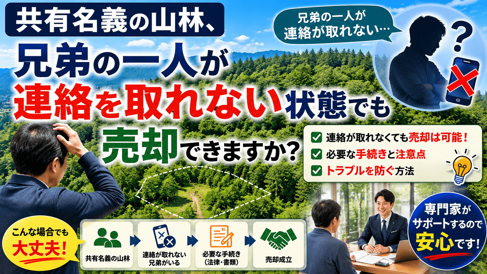 共有名義の山林、兄弟の一人が連絡を取れない状態でも売却できますか