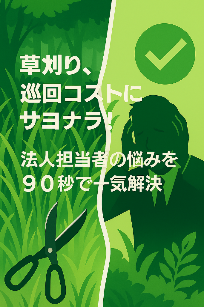 草刈り、巡回コストにサヨナラ！法人担当者の悩みを90秒で一気解決 